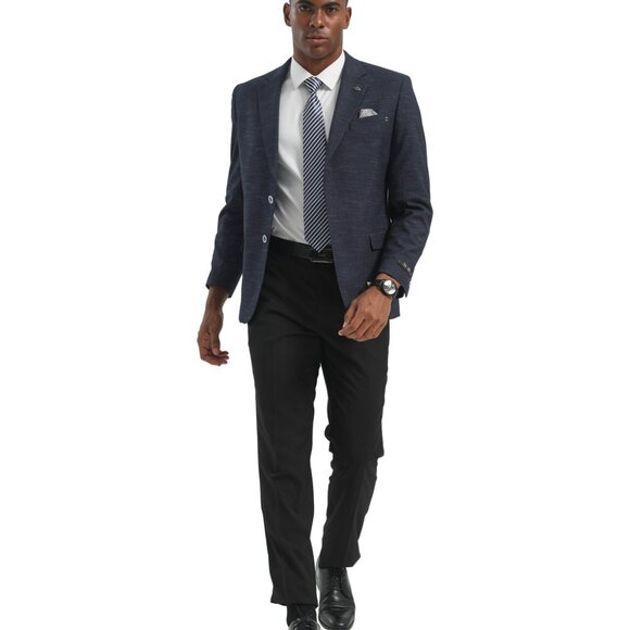 Navy Textured Knit Notch Lapel Slim Fit Tazzio Men's Jacket - Picture 4 of 4